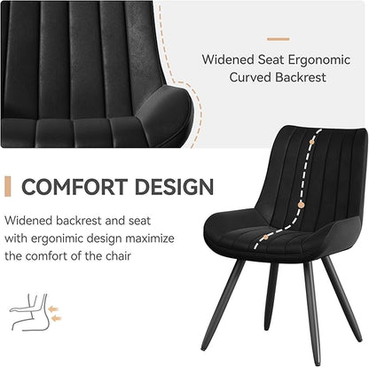 Dining Chairs Set of 2, Faux Leather Mid Century Modern Kitchen Chairs with Soft Cushion, Comfortable Upholstered Dining Room Chairs for Kitchen, Black