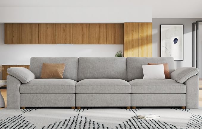 EASE MOOSE Modern Loveseat Sofa for Living Room, Comfty 3 Seat Solid Wood Frame Sofa, Modern Deep Seat Couch,Grey