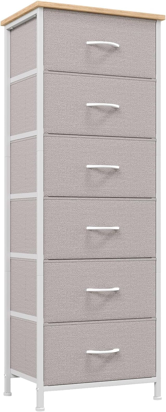 Somdot Tall Dresser for Bedroom with 6 Drawers, Storage Organizer Chest of Drawers with Removable Fabric Bins for Closet Bedside Living Room Laundry Entryway Hallway, Ash Grey