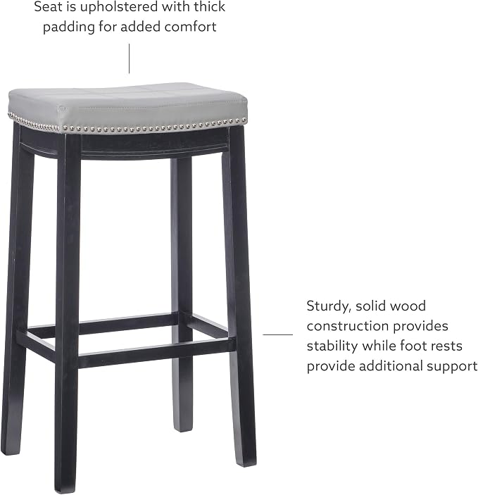 Linon Home Décor Kingston Gray Bar Stool, Black