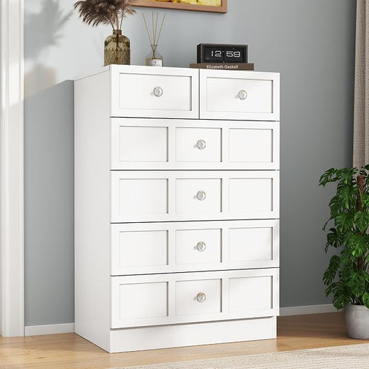 6 Drawer Dresser for Bedroom: 24" Fluted White Dresser Deep Drawers, Modern Chest of Drawers for Bedroom, Fluted Wood Dressers for Living Room, Hallway