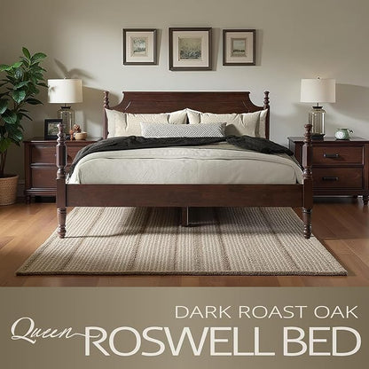 Solid Wood Queen Size Platform Bed Frame with Headboard & Footboard, Center Metal Legs, 12 Heavy-Duty Slats, Noise-Free, No Box Spring Needed, Easy Assembly, Dark Roast Oak Finish, ROQ-32