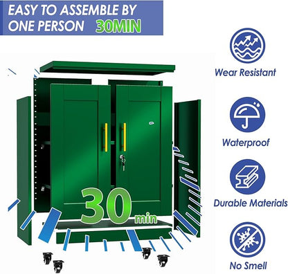 35.4" Metal Garage Storage Cabinet with Wheels and Locking Doors | Tall Rolling Steel Tool Cabinet with 2 Adjustable Shelves for Garage,Home,Office,Shop (Green, 35.4''H x 27.6''W x13.8''D)