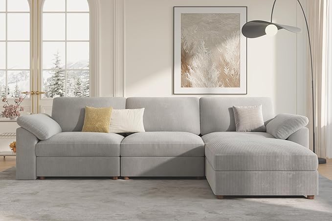 EASE MOOSE Oversized L Shape Sectional Modular Sofa, Wide Deep Seat Couch Large Modular Cloud Sectional Couch,Removable Cover,Light Gray