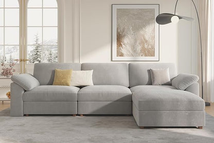 EASE MOOSE Oversized L Shape Sectional Modular Sofa, Wide Deep Seat Couch Large Modular Cloud Sectional Couch,Removable Cover,Light Gray