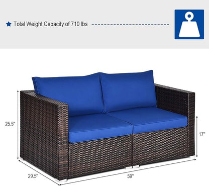 Tangkula Wicker Loveseat 2 Piece, Patio Furniture Couch with Removable Cushions, Rattan Loveseat Sofa for Balcony, Deck, Garden and Poolside