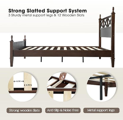 King Size Solid Wood Platform Bed Frame with Headboard & Footboard, 12 Durable Slatted Base with Metal Legs, Easy Assembly, Slip-Free & Anti-Noise, No Box Spring Needed, Dark Roast Oak Finish RIK-32