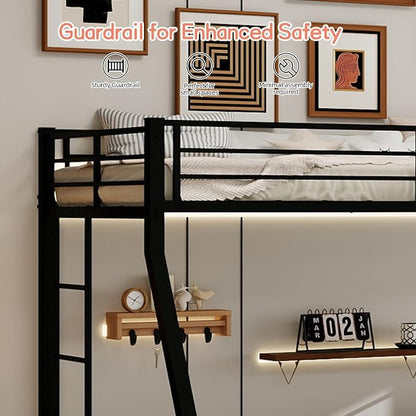 Metal Bunk Bed with Trundle, Space-Saving Bunk Bed Twin Over Full with Ladders and Safety Guardrail, Heavy Duty Twin Bed Frames, No Box Spring Needed and Noise Free(Black)