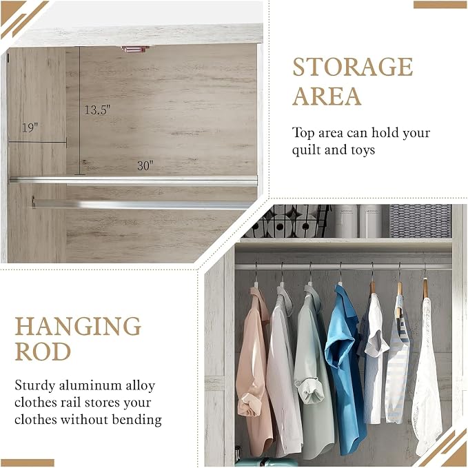 LUXOAK 70" Large Armoire Wardrobe Closet Set of 2 with Hanging Rod, Farmhouse Clothing Storage Cabinet with 2 Barn Doors, Wooden Tall Bedroom Armoires with Shelf, Distressed White