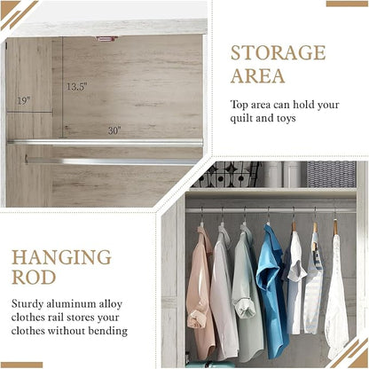 LUXOAK 70" Large Armoire Wardrobe Closet Set of 2 with Hanging Rod, Farmhouse Clothing Storage Cabinet with 2 Barn Doors, Wooden Tall Bedroom Armoires with Shelf, Distressed White
