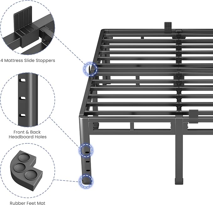 NKZ California King Size Bed Frame 22 Inch, Metal Bed Frame & Box Spring 2 in 1 Platform with Round Corner Legs, 4000Lbs Heavy Duty Tall Metal Frame, Headboard Hole, Noise-Free, Easy Assembly