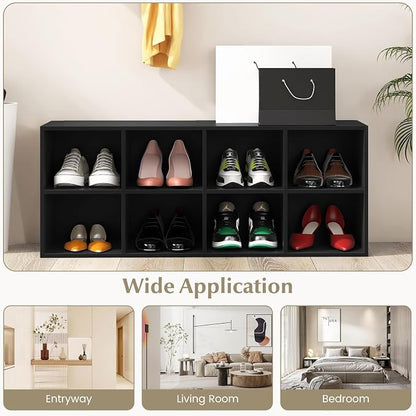 Giantex Shoe Bench 8 Cubes, 40" Entryway Bench with Storage, 8-Cubby Shoe Rack, Shoe Organizer Storage Cabinet for Entryway, Hallway, Mudroom, Living Room, Bedroom, Support up to 500 lbs, Black