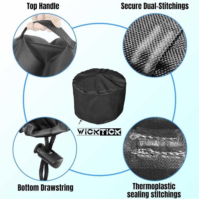 WICKTICK 21 Inch Round Fire Pit Cover for Solo Stove Bonfire 2.0, 600D Heavy Duty Waterproof Firepit Accessories for Outdoor Camping, All-Weather Resistant