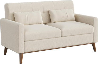 WLIVE 62" Loveseat Sofa, Mid Century Modern Small Couches for Living Room, Button Tufted Upholstered Couch for Bedroom, Solid Wood Frame, Easy to Install Furniture, Beige
