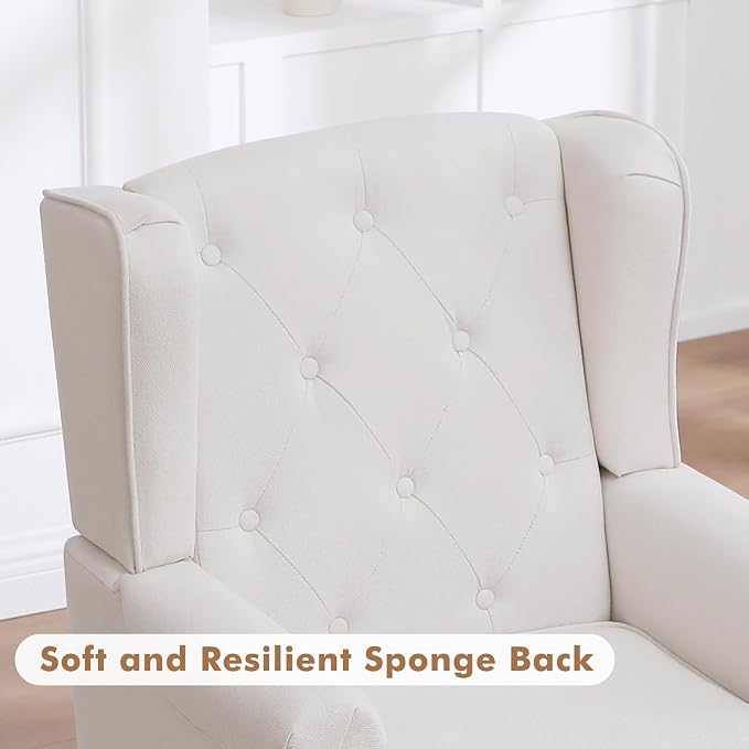 Accent Chair Set of 2, Mid Century Modern Fabric Wingback Chair, Upholstered Armchair with High Back and Vintage Legs, Comfy Single Sofa Side Reading Chair for Living Room Bedroom, Beige
