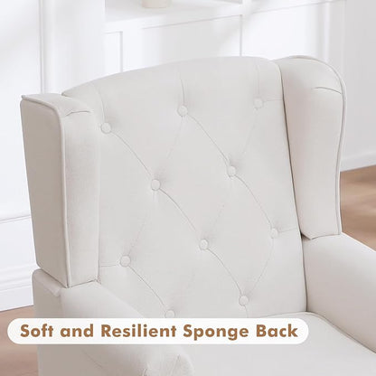Accent Chair Set of 2, Mid Century Modern Fabric Wingback Chair, Upholstered Armchair with High Back and Vintage Legs, Comfy Single Sofa Side Reading Chair for Living Room Bedroom, Beige