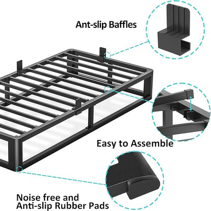 Bilily 6 Inch Twin Bed Frame with Round Corner, Heavy Duty 3500 LBS Steel Slats Support with Mattress Slide Stopper, No Box Spring Needed, Noise Free, Easy Assembly