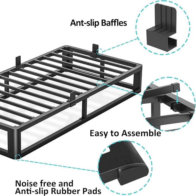 Bilily 10 Inch Twin Bed Frame with Round Corner, Heavy Duty 3500 LBS Steel Slats Support with Mattress Slide Stopper, No Box Spring Needed, Noise Free, Easy Assembly