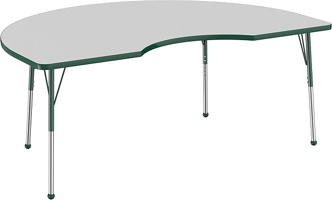FDP Kidney Activity School and Office Table (48 x 72 inch), Standard Legs with Ball Glides for Collaborative Seating Environments, Adjustable Height 19-30 inches - Gray Top and Green Edge