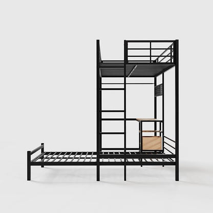 Bellemave Twin Over Twin bunk Bed with Desk and LED Charging Station, loft Bed with Desk and Shelves, Metal Bunk Beds with Storage, Black