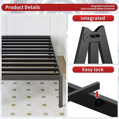 Yicensen 14 Inch Full XL Bed Frame No Box Spring Needed Heavy Duty Metal Full XL Platform Bed Frame with Rounded Corner Legs, Easy Assembly, Noise Free, Black