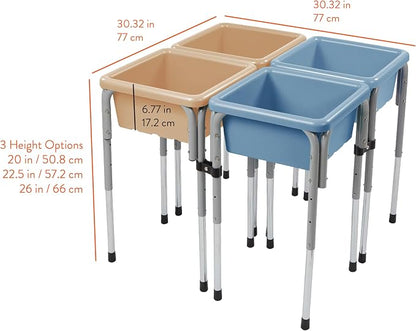 Back2School Express Adjustable Quad Sensory Tables with Lids, Children's Furniture, Sand/Powder Blue