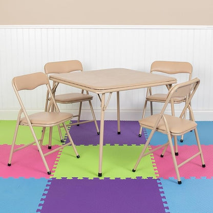 Flash Furniture Mindy Kids 5-Piece Folding Square Table and Chairs Set for Daycare and Classrooms, Children's Activity Table and Chairs Set, Tan