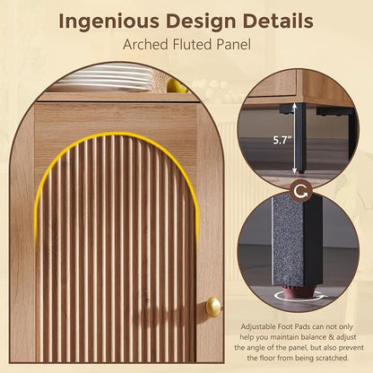 IFGET Modern Buffet Cabinet with Storage, 92.63" W Fluted Arched Sideboard Cabinet w/Adjustable Shelves, Wooden Modular Coffee Bar for Dining Room, Kitchen, Living Room, Entryway, Natural