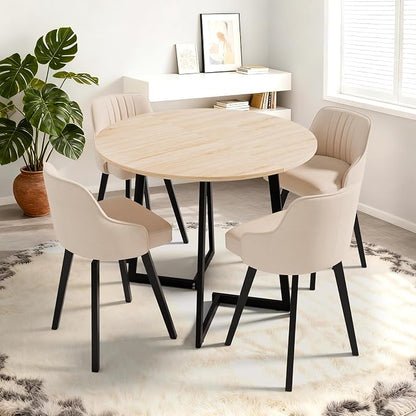 VINGLI Round Dining Table for 2-4, 35in Modern Dining Room Table with Cross Leg, Light Oak Wooden Kitchen Table, Space-Saving, Small Space Circle Dinette for Home, Kitchen, Apartment
