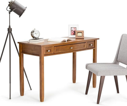 SIMPLIHOME Warm Shaker Solid Wood 48 inch Home Office Desk and 20 inch Rectangle End Side Table in Light Golden Brown