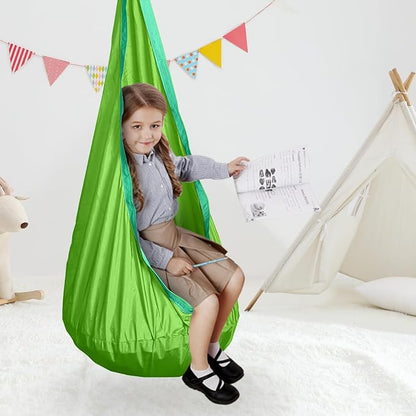 Kids Swing Seat Hammock Chair Indoor Outdoor Hanging Chair for Children,Soft & Safe with High Weight Capacity, Easy Install Perfect for Bedroom, Garden, Playroom (Light Green)