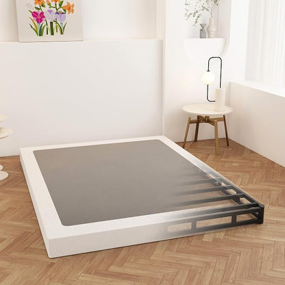 Maenizi Queen Box Spring 4 Inch Low Profile, Bed Base with Fabric Cover | Heavy Duty Metal, Mattress Foundation, Easy Assembly, Noise Free