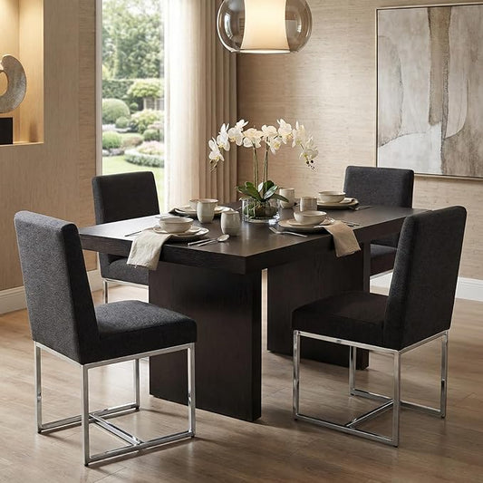 CIMOTA Black Modern Dining Chairs Set of 4, Upholstered Dining Room Chairs Armless Guest Side Chair with Chrome Base for Dining Room/Kitchen, Charcoal Black, 4PCS