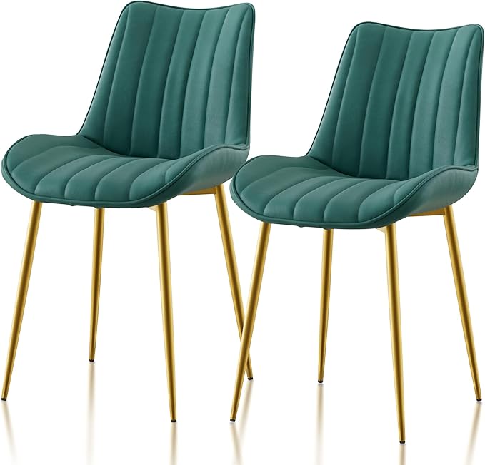 VECELO Dining Chairs Set of 2, Velvet Fabric & Metal Frame, Mordern Style for Kitchen, Living Room,Offcie, Green