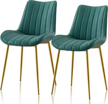 VECELO Dining Chairs Set of 2, Velvet Fabric & Metal Frame, Mordern Style for Kitchen, Living Room,Offcie, Green
