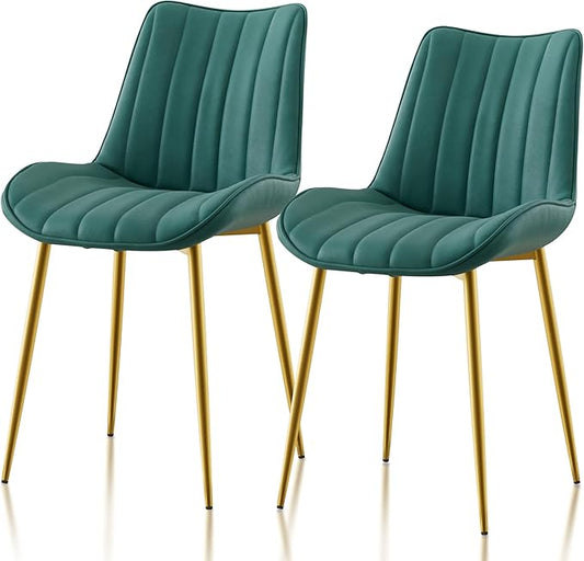 VECELO Dining Chairs Set of 2, Velvet Fabric & Metal Frame, Mordern Style for Kitchen, Living Room,Offcie, Green