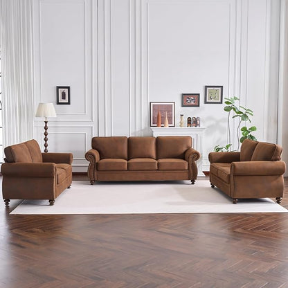 Couchus Living Room Furniture Sets,Sofa Sets and Couch Sets for Living Room,Mid-Century Vintage Sofa Couches with Rivet Design (Caramel Rust, Single+3 Seater)