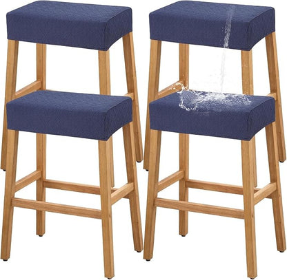 YISUN Stool Covers Rectangle - 4 Pack Stretch Waterproof Saddle Seat Cover Counter Bar Stools Bar Chairs Covers Kitchen Island Chairs Cushion Protector (4, Argyle-Navy Blue)