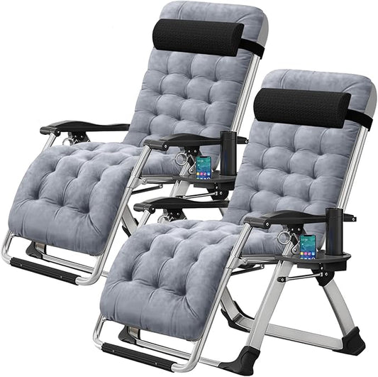 DoCred Zero Gravity Chair, Lawn Recliner, Reclining Patio Lounger Chair, Folding Portable Chaise with Detachable Soft Cushion, Cup Holder, Headrest