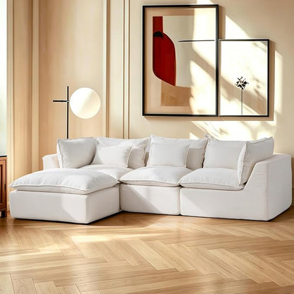 Boneless Couch Sectional Sofas Cloud Couches for Living Room | 102.3'' Modern Modular Cloud Sofa with Pillows and Ottoman for Bedroom