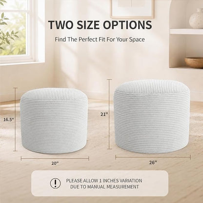Stuffed Pouf Ottoman Foot Rest with 2.8-inch Solid Foam Base | Odorless Filling Resists Clumping, Washable Corduroy Cover, Round Foot Stool for Living Room Couch Lounging and Home Decor