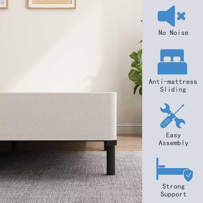 ALDRICH 5 Inch Heavy Duty Metal Box Spring Mattress Foundation 3000lbs Max Weight Capacity/Non-Slip/No Noise/Easy Assembly/Easy Clean Cover,Queen