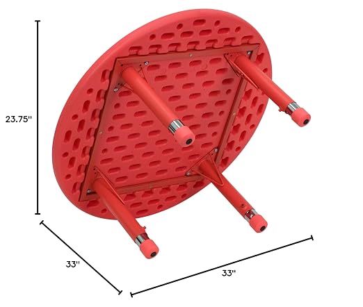 EMMA + OLIVER 33" Round Red Plastic Height Adjustable Activity Table