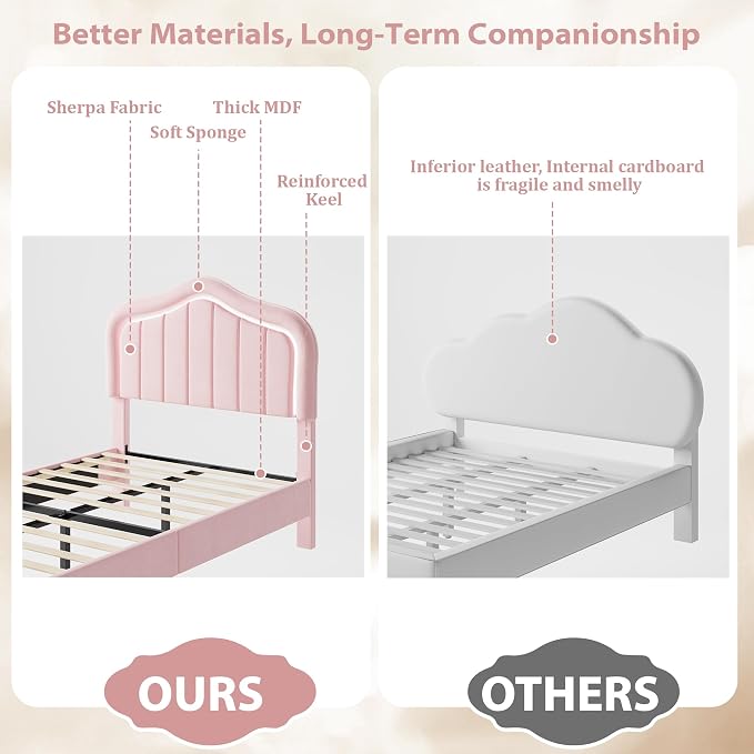 Twin Upholstered Bed Frame with Storage Drawer and Smart Led Headboard, Twin Size Platform Bed Frames for Kids, Wooden Slats Support, No Box Spring Needed, Easy Assembly, All Pink