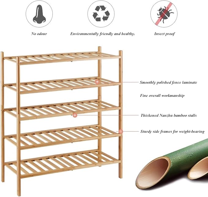 Shoe Rack Multi Tier Storage Organizer Wide Metal Shoe Shelf for Closet Entryway, Bamboo Stackable Multi-Layer Shelf Doorway Simple Folding Shoe Rack