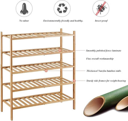 Shoe Rack Multi Tier Storage Organizer Wide Metal Shoe Shelf for Closet Entryway, Bamboo Stackable Multi-Layer Shelf Doorway Simple Folding Shoe Rack