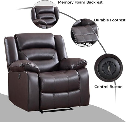 EBELLO Classic Power Recliner Chair, Faux Leather Oversized Electric Overstuffed Chair with Thicked Cushion and Back, Single Sofa with Comfortable Armchair, Brown, 2Pcs
