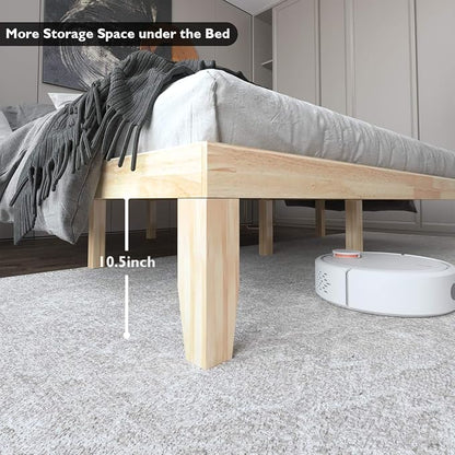 Giantex King Wood Platform Bed Frame, 14 Inch Solid Rubber Wood Mattress Foundation, Heavy Duty Wooden Slats Support, No Box Spring Needed, Easy Assembly, Natural