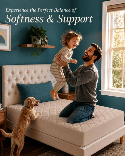 Quilted Fitted Mattress Pad, Twin Mattress Protector Topper with Deep Pocket Stretches up to 16 Inches, Machine Washable Mattress Cover by Utopia Bedding (Beige)