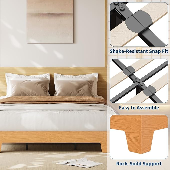 IDEALHOUSE Twin Size Wood Bed Frame,Platform Nature Bed with Strong Wooden Slats,No Box Spring Needed,Minimalist Bedroom Furniture,Contemporary Wooden Bed Frame,Easy Assembly